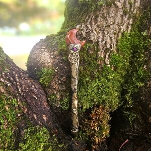 Carnelian crescent moon pen wand - witchy wand - crafted pen